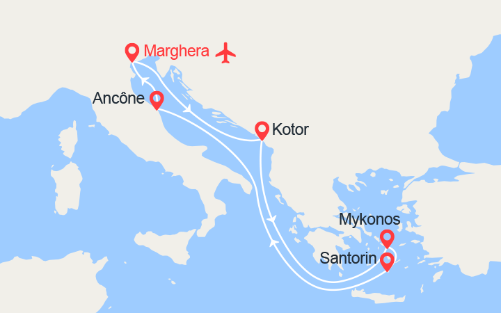 itinéraire croisière Méditerranée Orientale - Méditerranée Orientale : Monténégro et Iles grecques - Vols inclus de Marseille 
