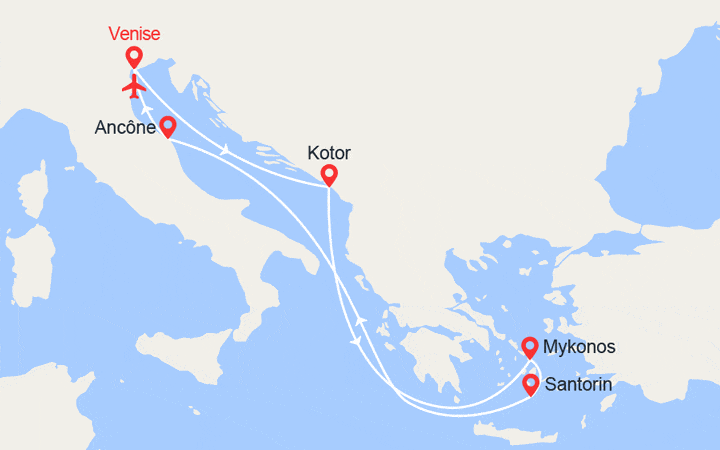 itinéraire croisière Méditerranée Orientale : Monténégro et Iles Grecques II Vols Inclus 