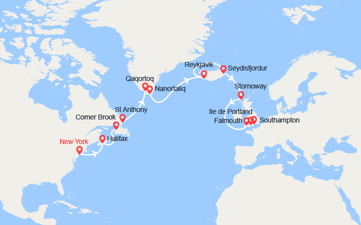 Itinéraire New York, Groenland, Islande, Angleterre 