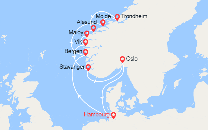Itinéraire Norvège : Bergen, Molde, Trondheim, Alesund... 