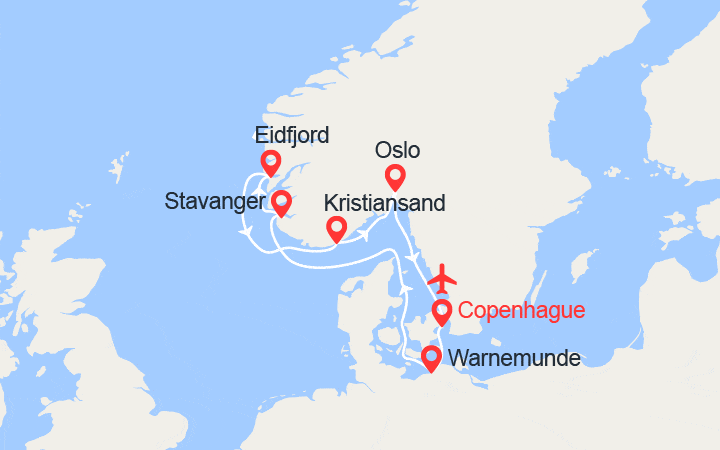 Itinéraire Norvège : Stavanger, Eidfjord, Kristiansand, Oslo - Vols inclus 