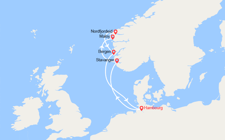 Itinéraire Norvège : Stavanger, Maloy, Nordfjordeid, Bergen 