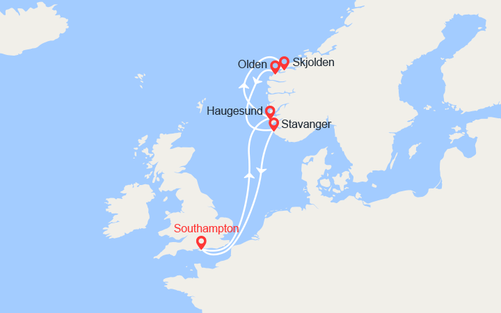 Itinéraire Norvège: Haugesund, Skjolden, Olden, Stavanger 