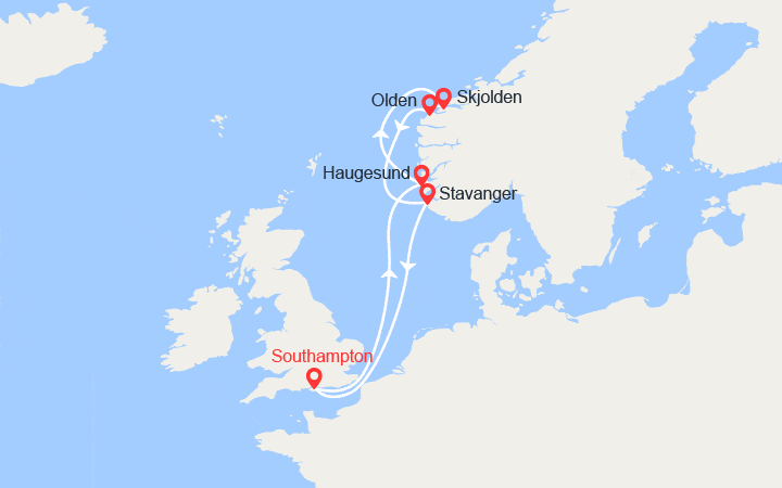 Itinéraire Norvège: Haugesund, Skjolden, Olden, Stavanger 