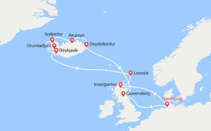 itinéraire croisière Islande - Fjords : Norvège, Islande 