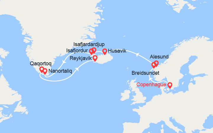itinéraire croisière Islande : Norvège, Islande, Groenland 