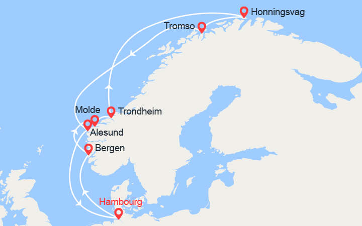 itinéraire croisière Fjords - Fjords : Norvège et Cap Nord 
