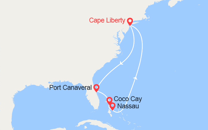 itinéraire croisière Caraïbes et Antilles : Orlando, CocoCay et Nassau au départ de New York 