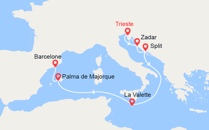 itinéraire croisière Méditerranée Orientale - Croatie/Adriatique : Périple de l'est à l'ouest de la Méditerranée en passant par Malte et Majorque