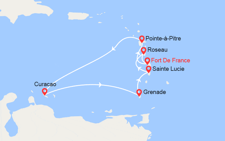 itinéraire croisière Caraïbes et Antilles : Perles des Antilles: Curaçao, Grenade, Dominique... 