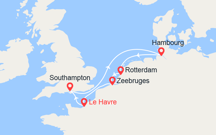 itinéraire croisière Europe du Nord : Perles du nord: Londres, Hambourg, Rotterdam, Bruges 