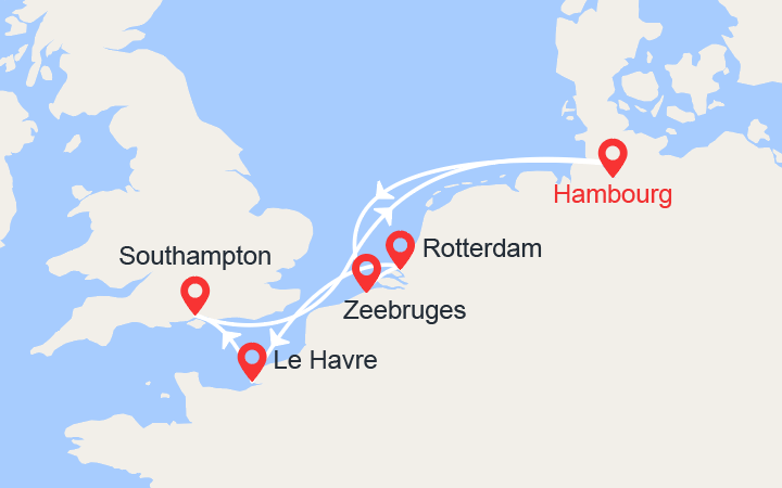 itinéraire croisière Europe du Nord : Perles du Nord: Londres, Hambourg, Zeebruges, Rotterdam 