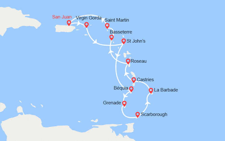 Itinéraire Porto Rico, îles Vierges , Antigua, Martinique, Grenade, Trinité et Tobago… 