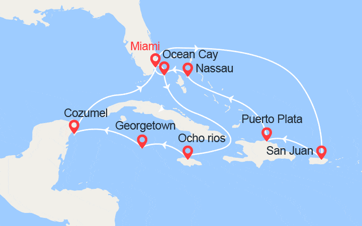 itinéraire croisière Caraïbes et Antilles : Porto Rico, Rép Dominicaine, Bahamas, Jamaïque, Caïmans, Mexique 