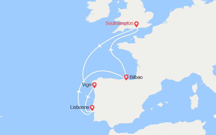 Itinéraire Portugal, Espagne au départ de Southampton 
