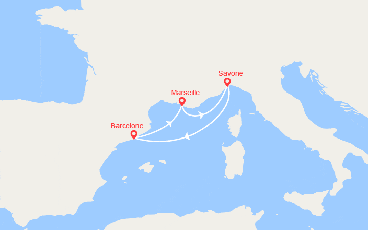 itinéraire croisière Méditerranée Occidentale : Provence, Italie, Espagne