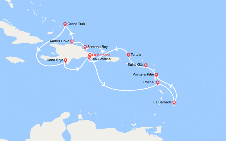 Itinéraire Rép. Dominicaine,  îles Turks et Caïques, Dominique, Antilles, îles Vierges 
