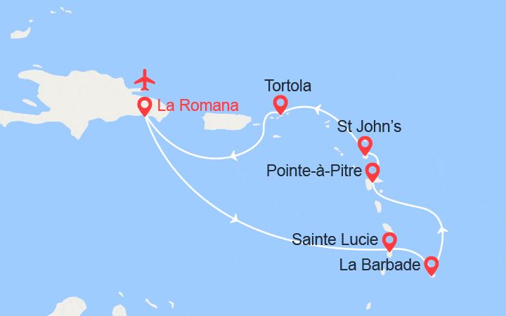 itinéraire croisière Caraïbes et Antilles : Rép. Dominicaine, Antilles, Iles Vierges - Vols inclus 