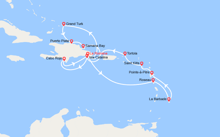 Itinéraire Rép. Dominicaine, Dominique, Antilles, îles Vierges,  îles Turks et Caïques 