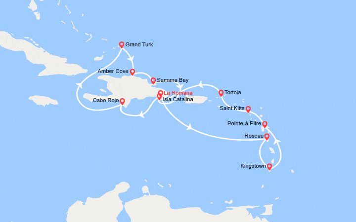 itinéraire croisière Caraïbes et Antilles : Rép. Dominicaine, Dominique, Antilles, îles Vierges,  îles Turks et Caïques 