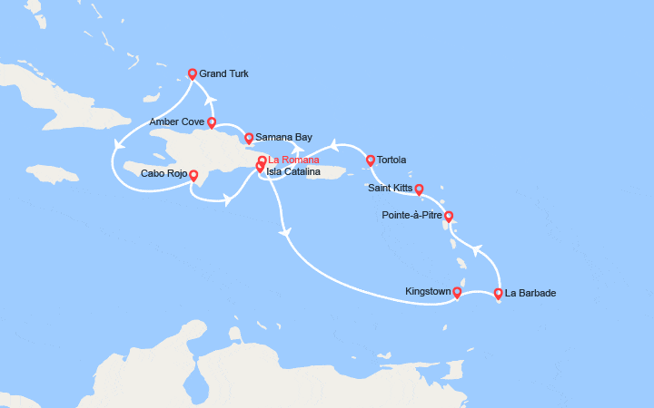 Itinéraire Rép. Dominicaine, Grand Turk, Porto Rico, Antilles, îles Vierges 