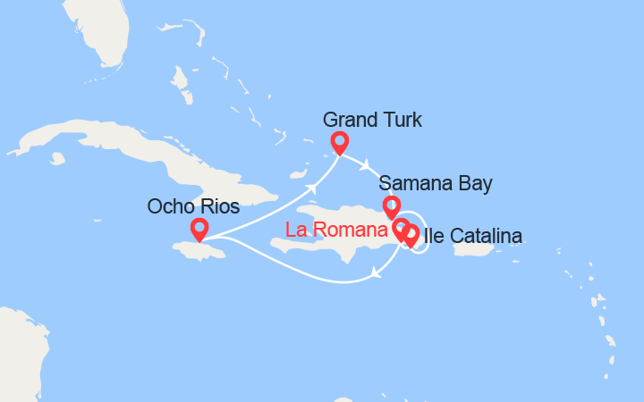 itinéraire croisière Caraïbes et Antilles : Rép. Dominicaine, Jamaïque, Turks et Caïcos 