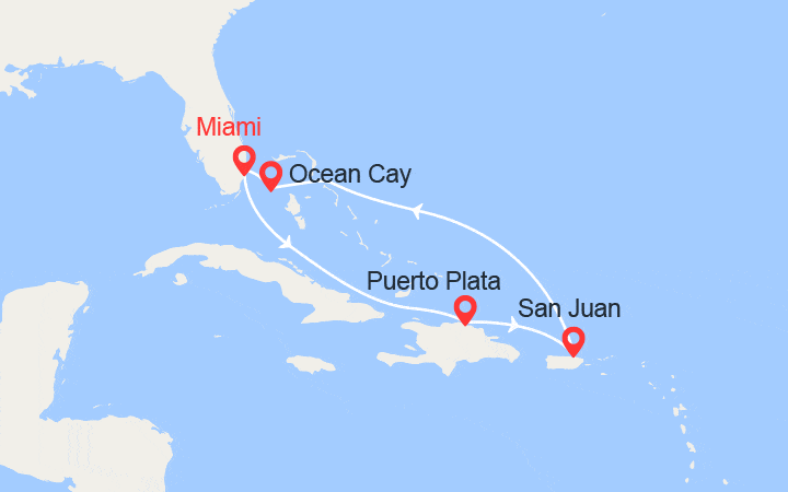 itinéraire croisière Caraïbes et Antilles : Rép. Dominicaine, Porto Rico, Bahamas 