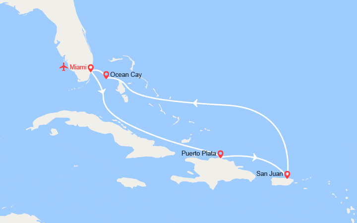 Itinéraire Rép. Dominicaine, Porto Rico, Bahamas - Vols + 1 nuit d'hôtel inclus 