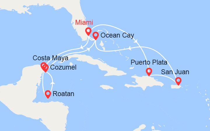 Itinéraire Rép. Dominicaine, Porto Rico, Bahamas, Mexique, Honduras 