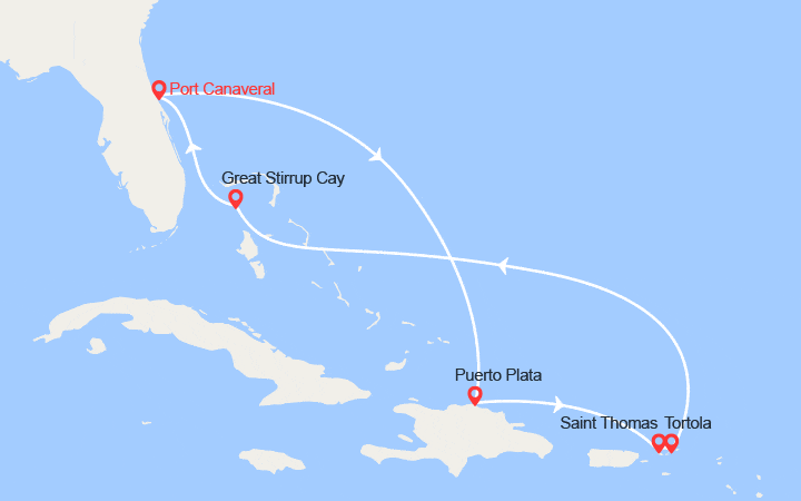 Itinéraire Rép. Dominicaine, Saint-Thomas, Tortola, Bahamas au départ d'Orlando 