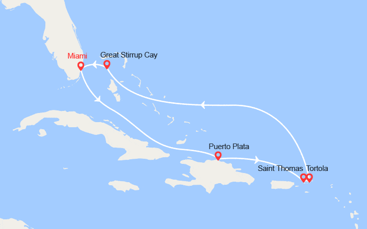 Itinéraire Rép. Dominicaine, Saint-Thomas, Tortola, Bahamas au départ de Miami 