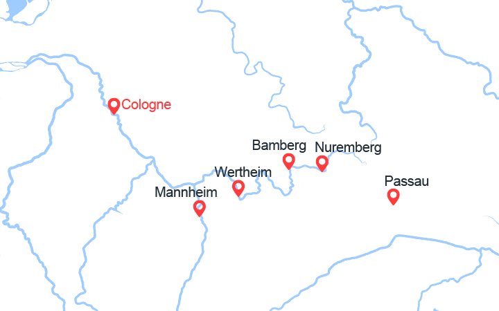 itinéraire croisière Rhin et ses affluents : Route des vins : Cologne, Francfort, Wurtzbourg,.. 