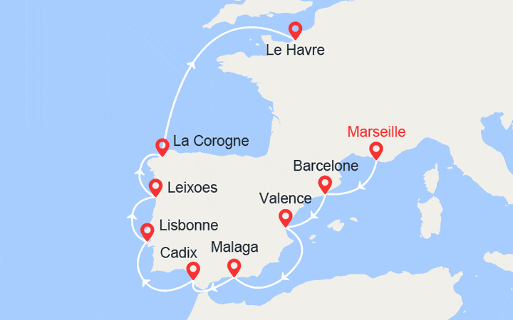 Itinéraire Route vers le nord : de Marseille au Havre 
