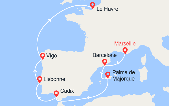 itinéraire croisière Europe du Nord : Route vers le Nord: de Marseille à Le Havre 
