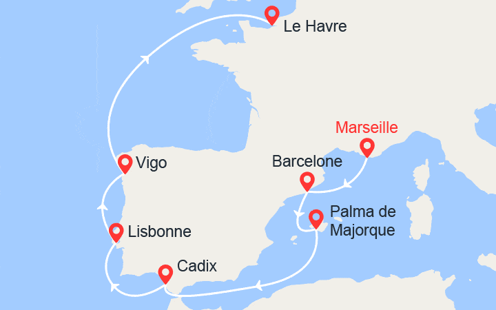Itinéraire Route vers le Nord: de Marseille à Le Havre 