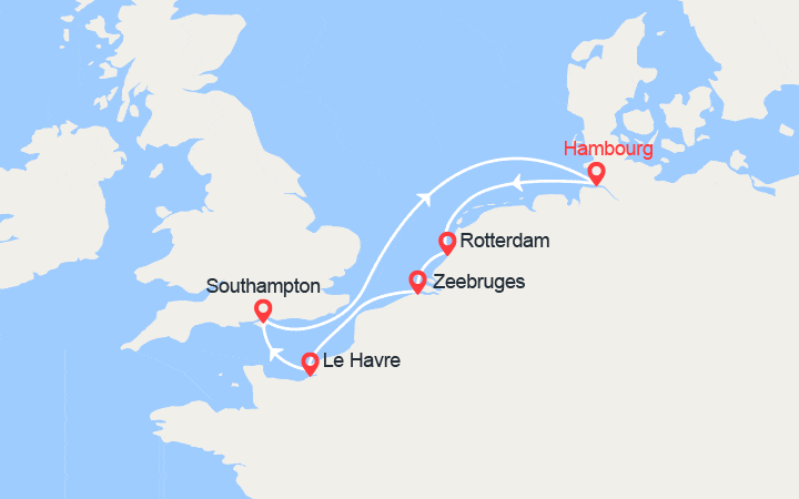 itinéraire croisière Europe du Nord : Royaume-Uni, Allemagne, Pays-Bas, Belgique, France 