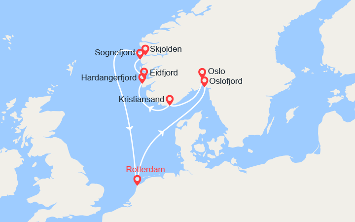 itinéraire croisière Europe du Nord : Sagas Viking : Oslo, Kristiansand, Eidfjord, Sognefjord... 
