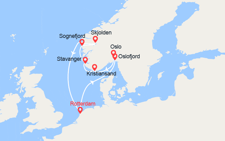 itinéraire croisière Fjords - Fjords : Sagas Vikings: Oslo, Kristiansand, Stavanger, Sognefjord... 