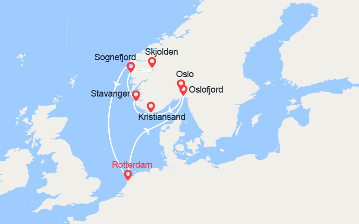 Itinéraire Sagas Vikings: Oslo, Kristiansand, Stavanger, Sognefjord... 