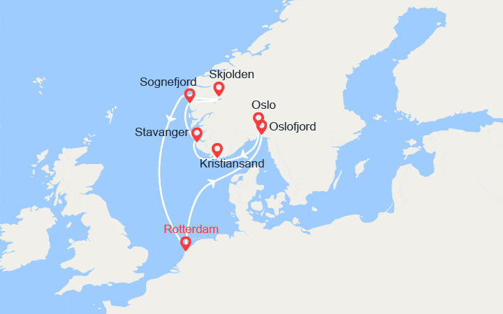 itinéraire croisière Fjords : Sagas Vikings: Oslo, Mandal, Stavanger, Sognefjord... 