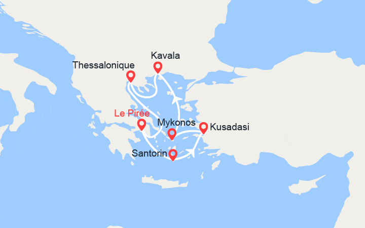 itinéraire croisière Méditerranée Orientale - Iles grecques : Santorin, Ephèse, Mykonos, Kavala, Thessalonique