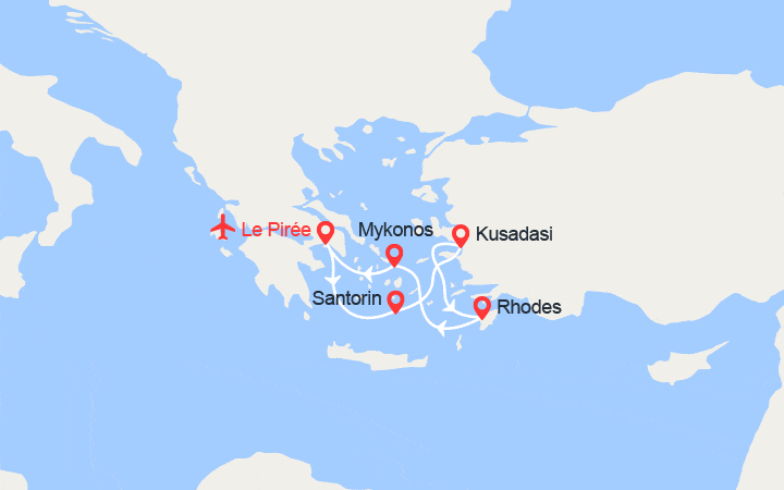 Itinéraire Santorin, Ephèse, Rhodes, Mykonos, Volos avec 2 nuits d'hôtel et vols inclus de Paris 