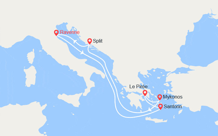 Itinéraire Santorin, Mykonos, Athènes, Split 