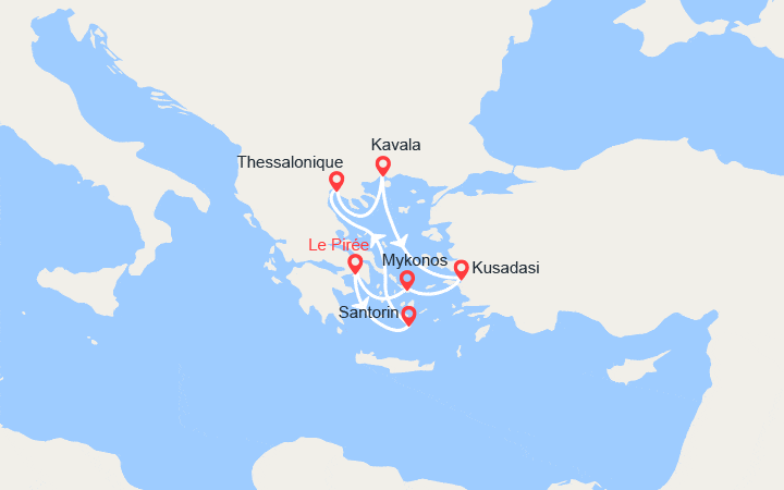 itinéraire croisière Méditerranée Orientale - Iles grecques : Santorin, Thessalonique, Kavala, Ephèse, Mykonos