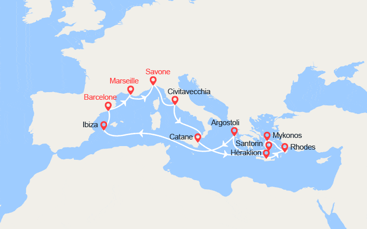 itinéraire croisière Méditerranée Orientale - Iles Baléares : Sicile, Iles grecques, Ibiza 
