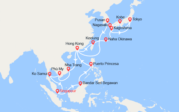itinéraire croisière Asie - Chine : Singapour, Philippines, Chine, Taïwan, Japon, Corée du Sud, Vietnam