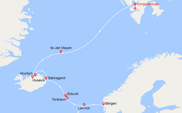 itinéraire croisière Groenland - Arctique - Antarctique - Spitzberg : Spitzberg, Islande, Îles Féroé : Découverte des îles de l’Arctique 