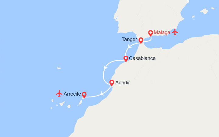 itinéraire croisière Méditerranée Occidentale : Splendeurs de l'art mauresque Des plaines andalouses aux villes impériales du Maroc (MCE)