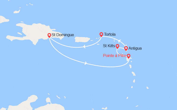 Itinéraire St Kitts, Antigua, Tortola, St Domingue  
