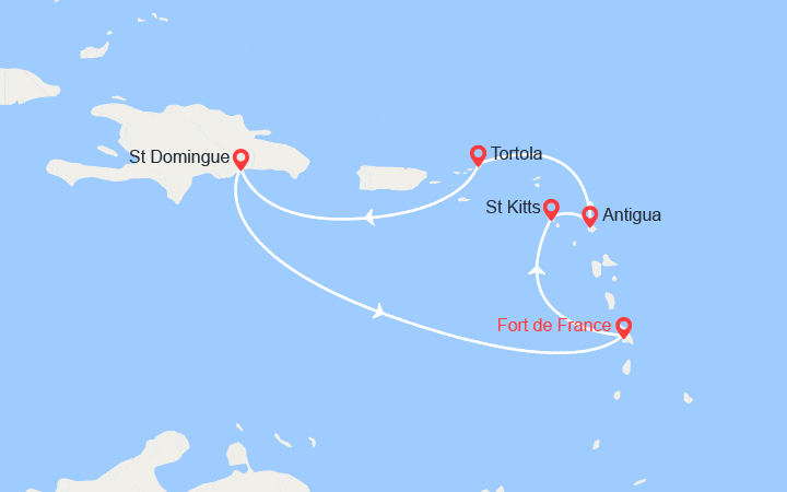 Itinéraire St Kitts, Antigua, Tortola, St Domingue  